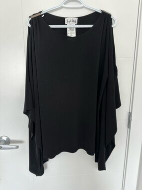 Joseph Ribkoff Black Cold Shoulder Cape Sleeve Top US 10